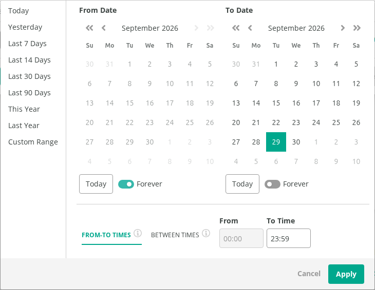 Time options in Advanced Search