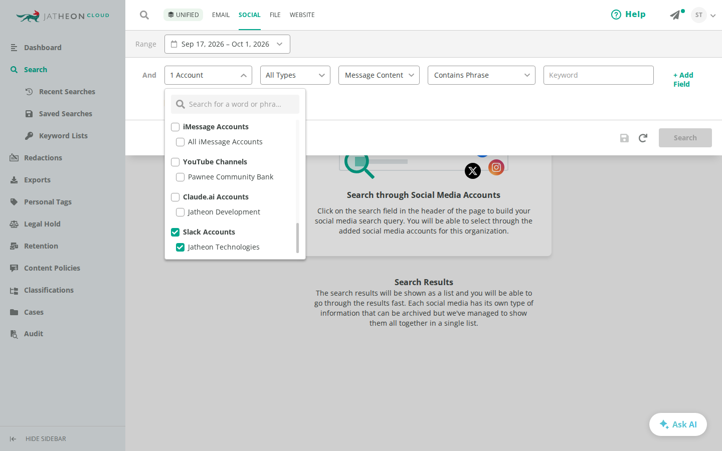 Slack Accounts in the account list