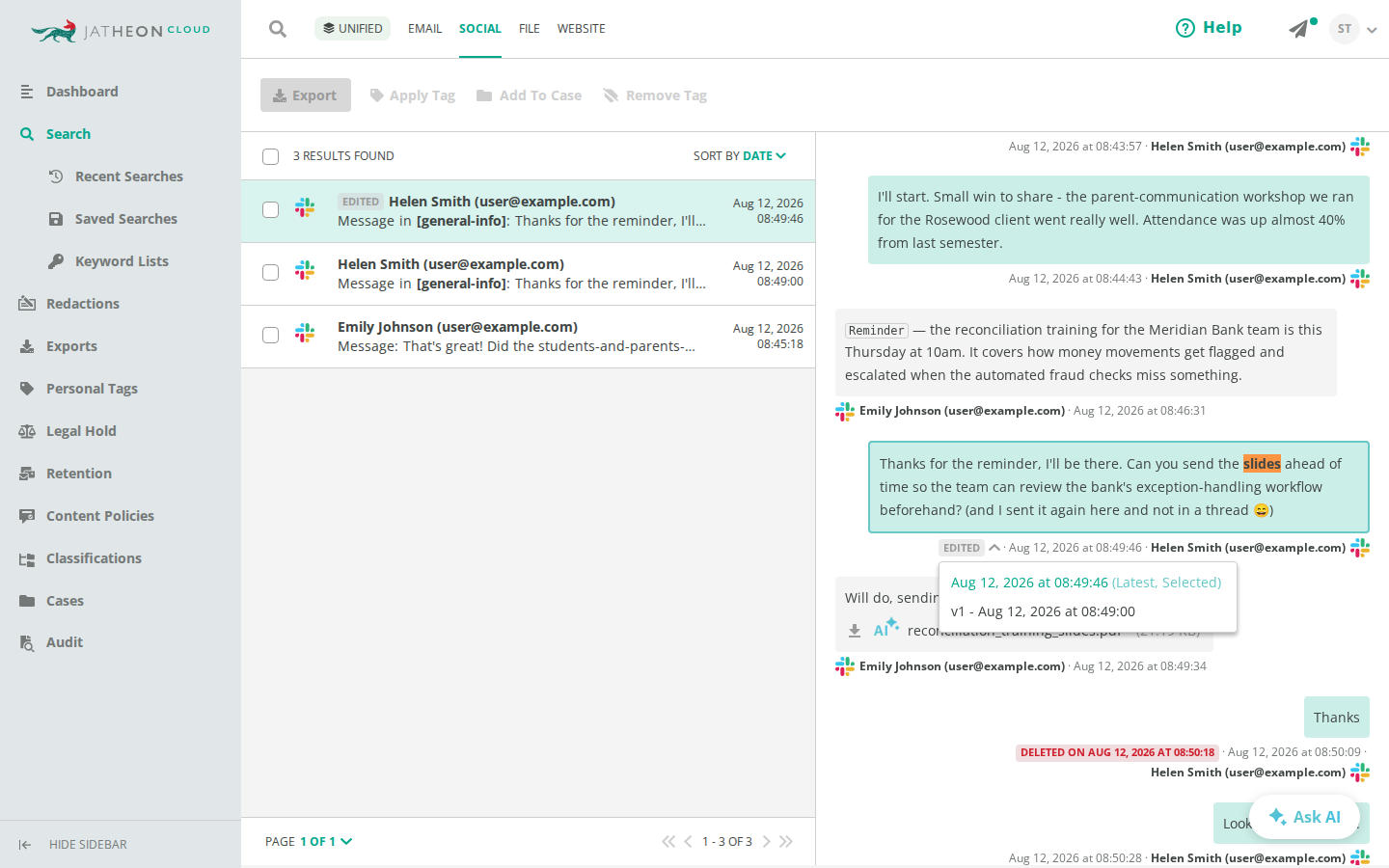 Message versions and a deleted message