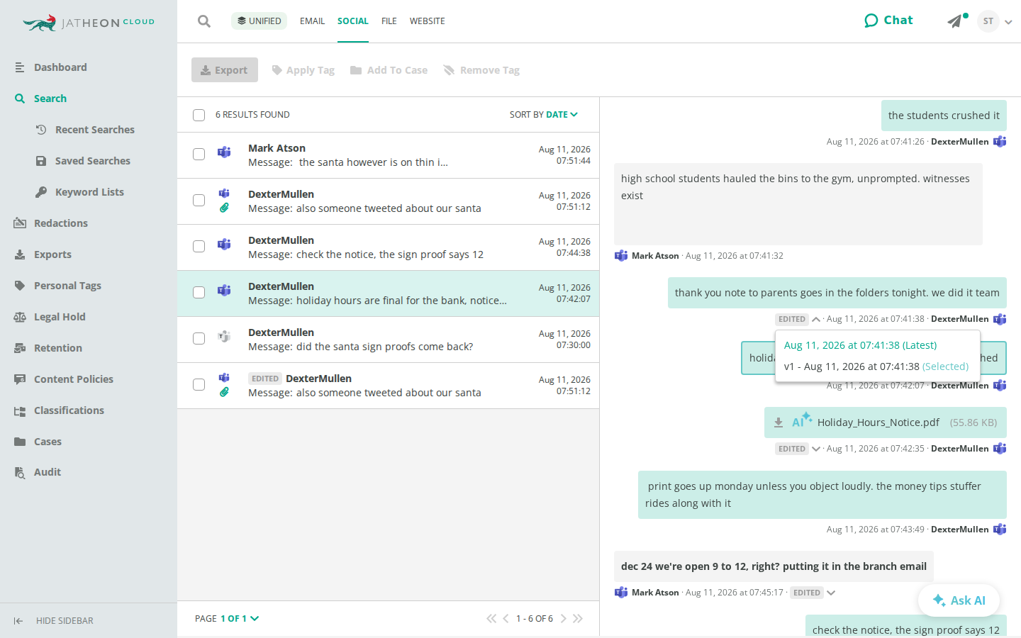 Versions of an edited message