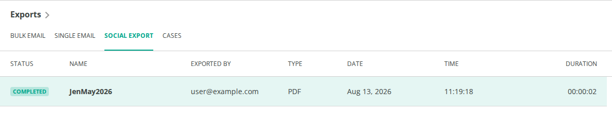 Social Export tab