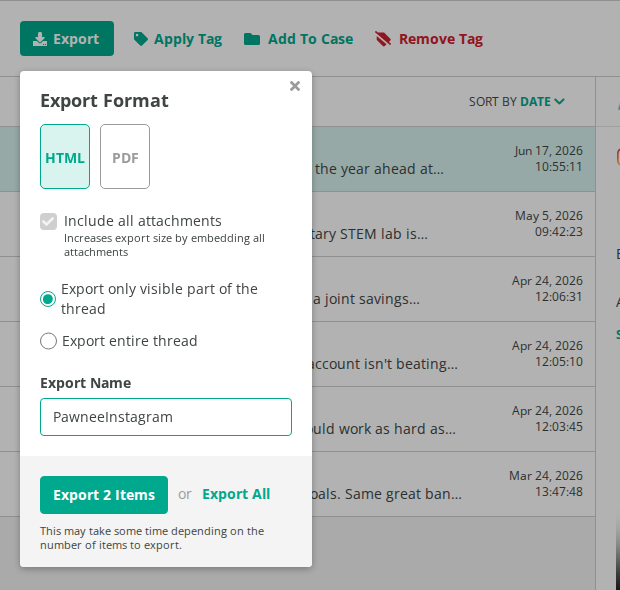 Export Format window