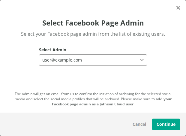Select Facebook Page Admin window