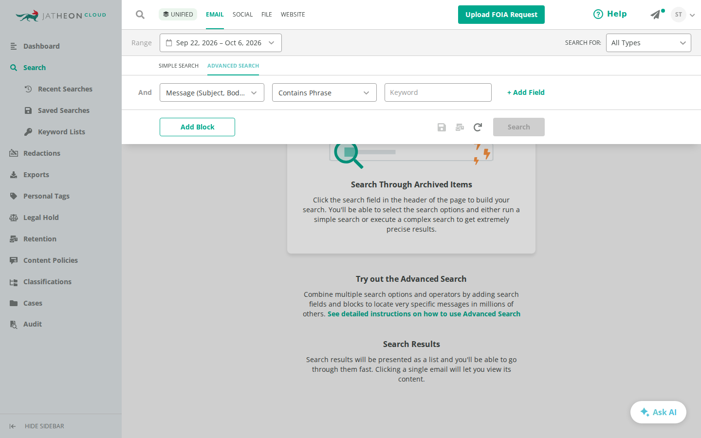 Upload FOIA Request button
