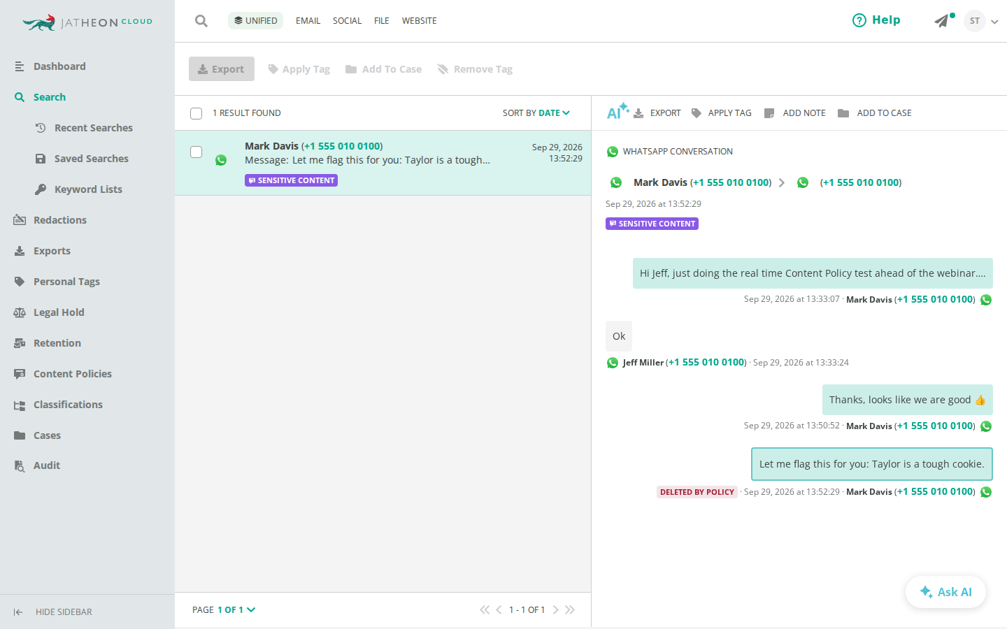 Linked WhatsApp message