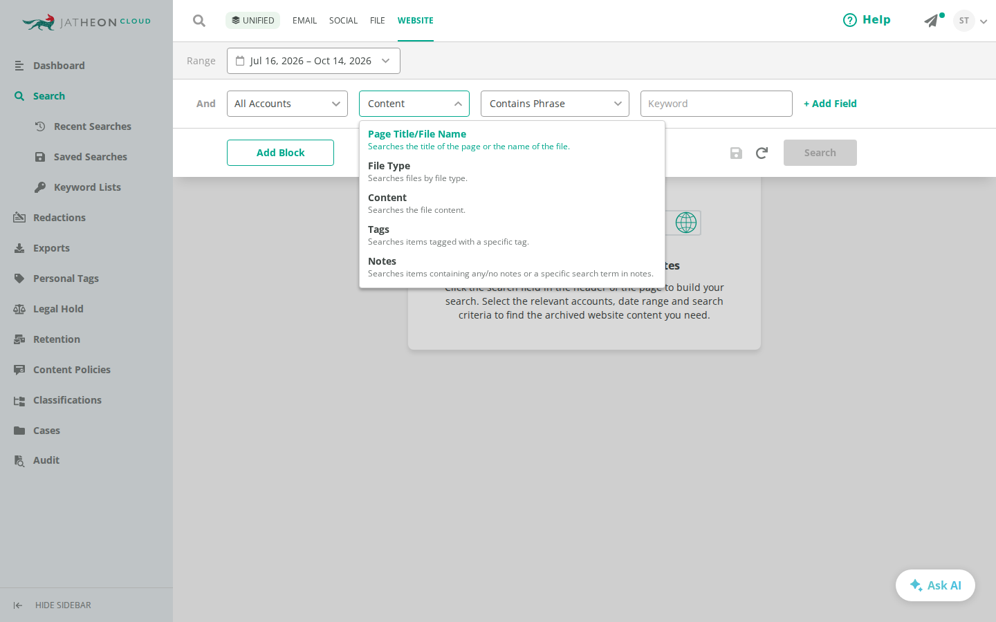 Field dropdown in Website Search