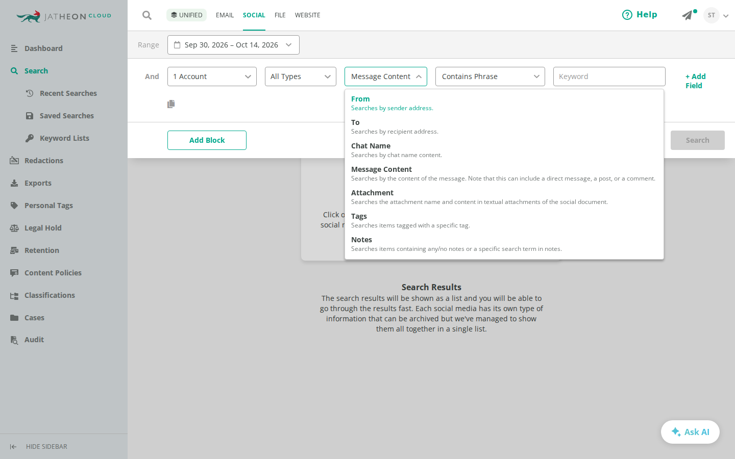 Field dropdown for Claude messages