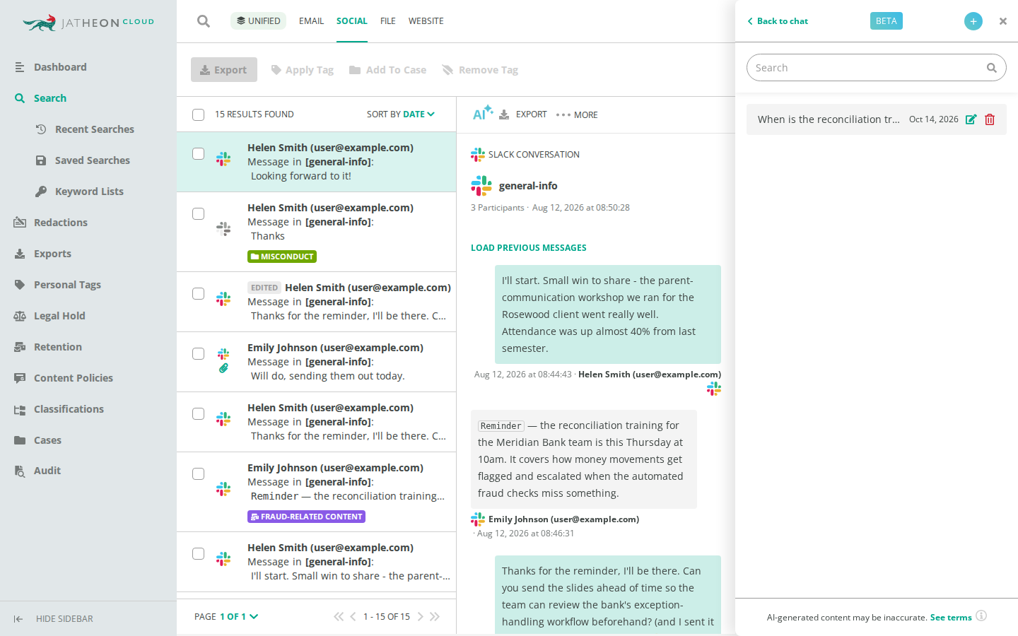 All chats list for the conversation